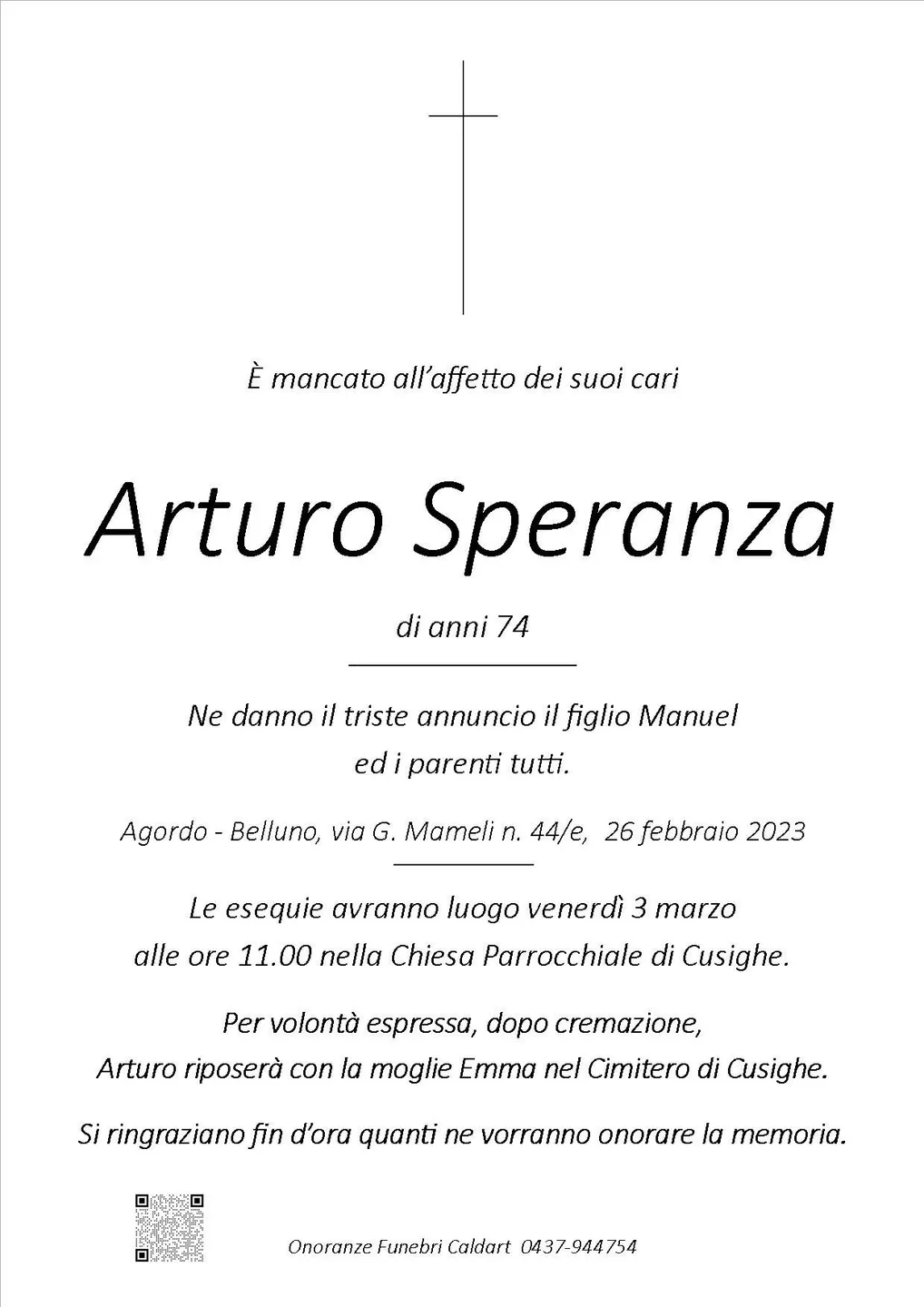 Epigrafe di Arturo Speranza