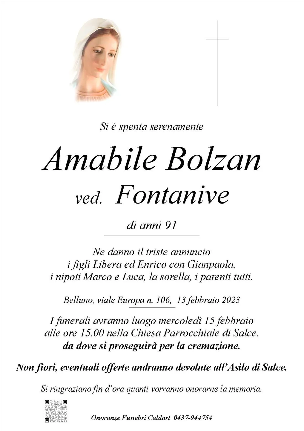 Epigrafe di Amabile Bolzan Fontanive