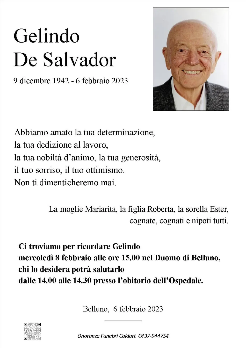 Epigrafe di Gelindo De Salvador