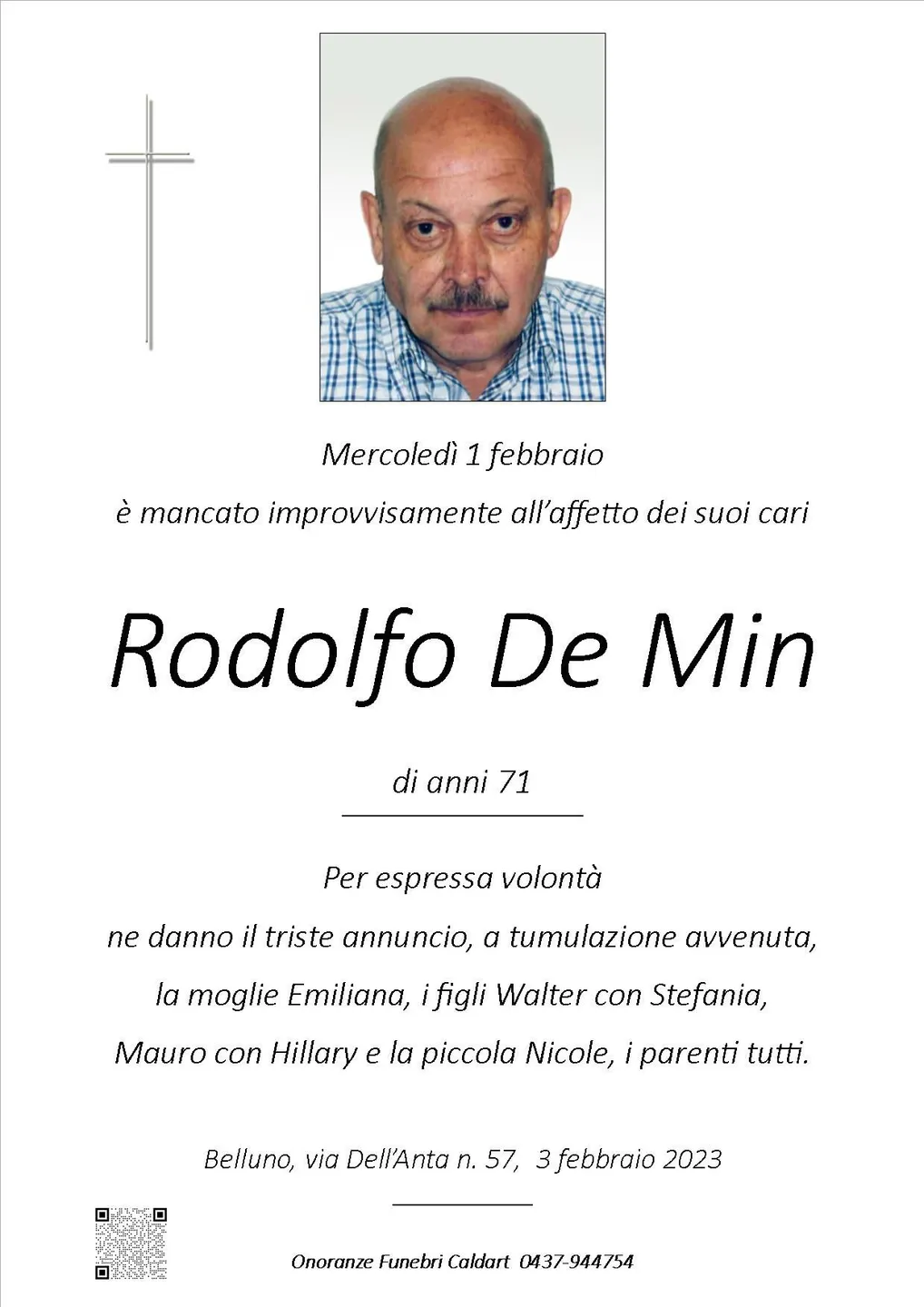 Epigrafe di Rodolfo De Min