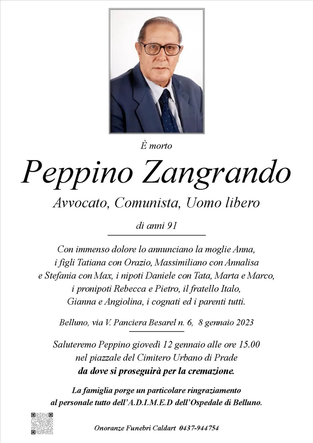 Epigrafe di Giuseppe Zangrando