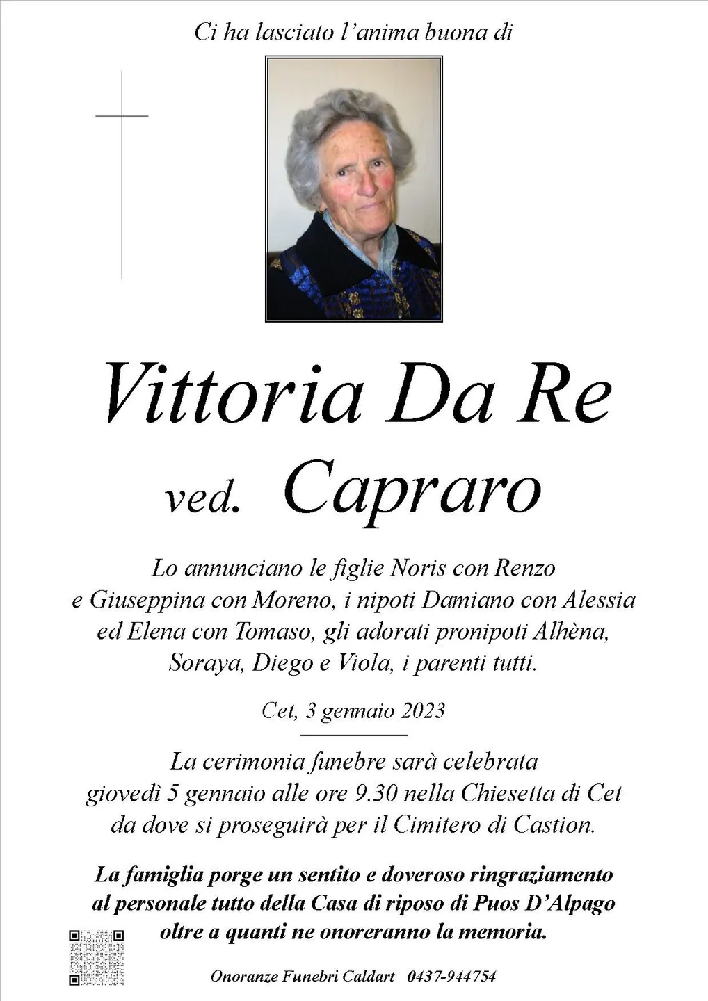 Epigrafe di Vittoria Da Re Capraro