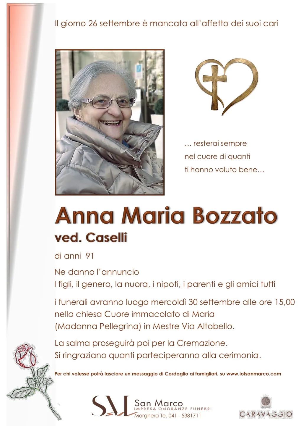 Manifesto funebre di Anna Maria Bozzato