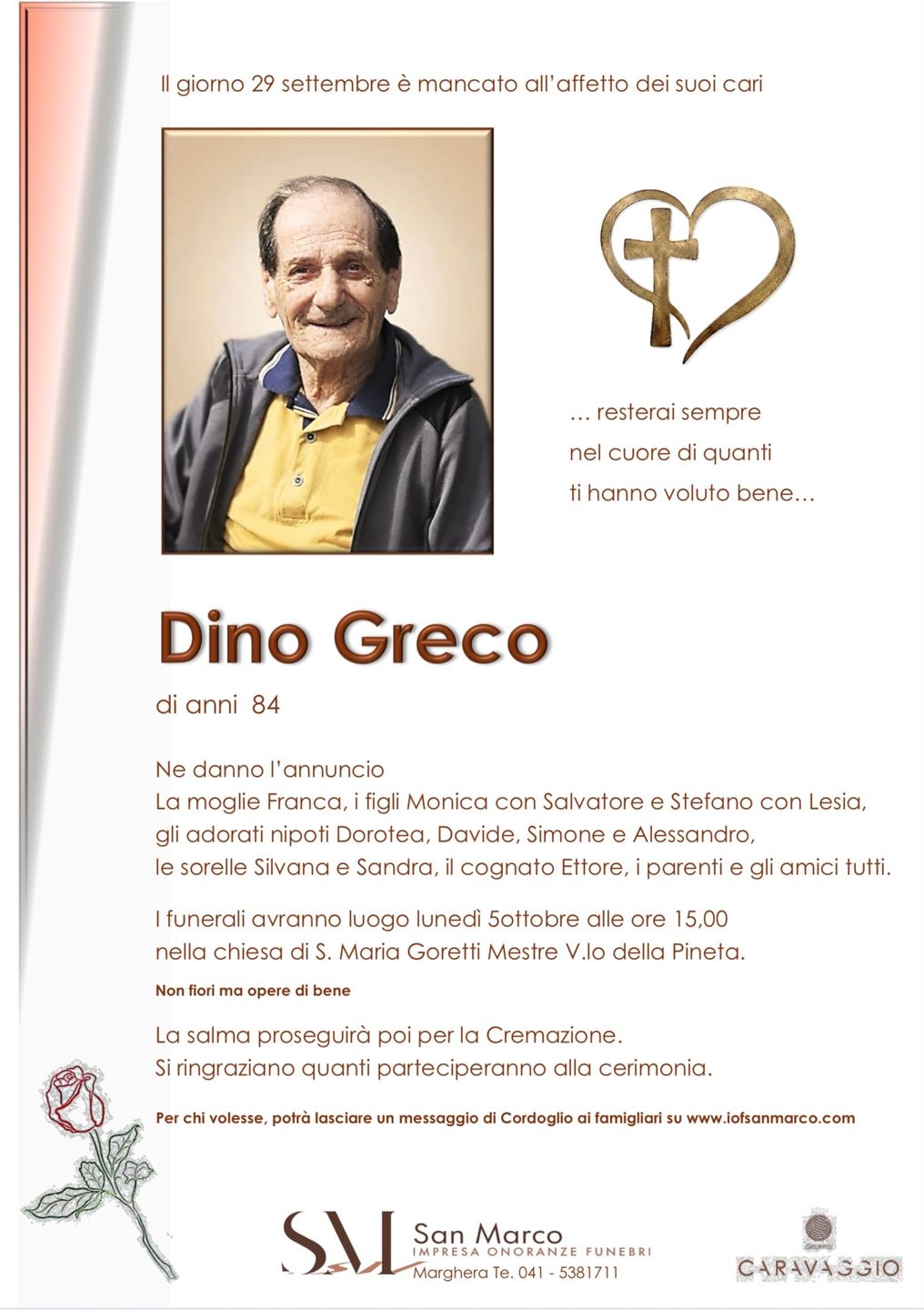 Manifesto funebre di Dino Greco