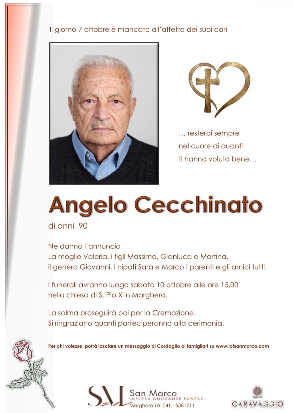 Manifesto funebre di Angelo Cecchinato