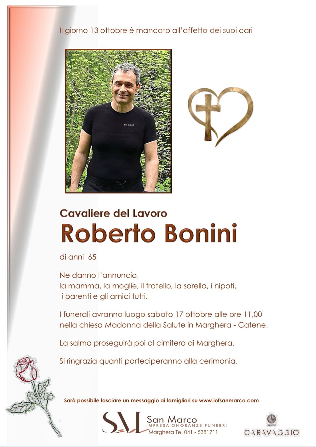 Manifesto funebre di Roberto Bonini