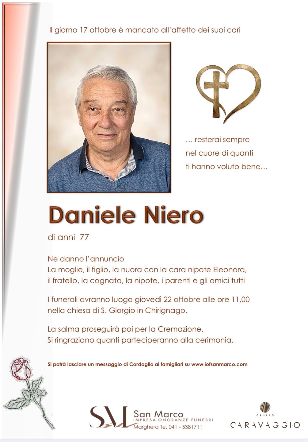 Manifesto funebre di Daniele Niero