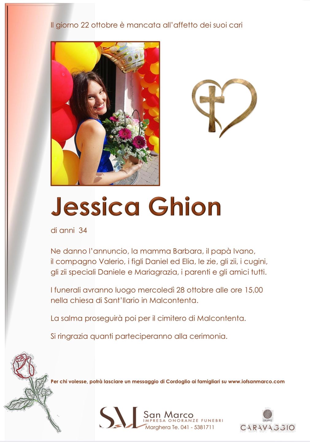 Manifesto funebre di Jessica Ghion