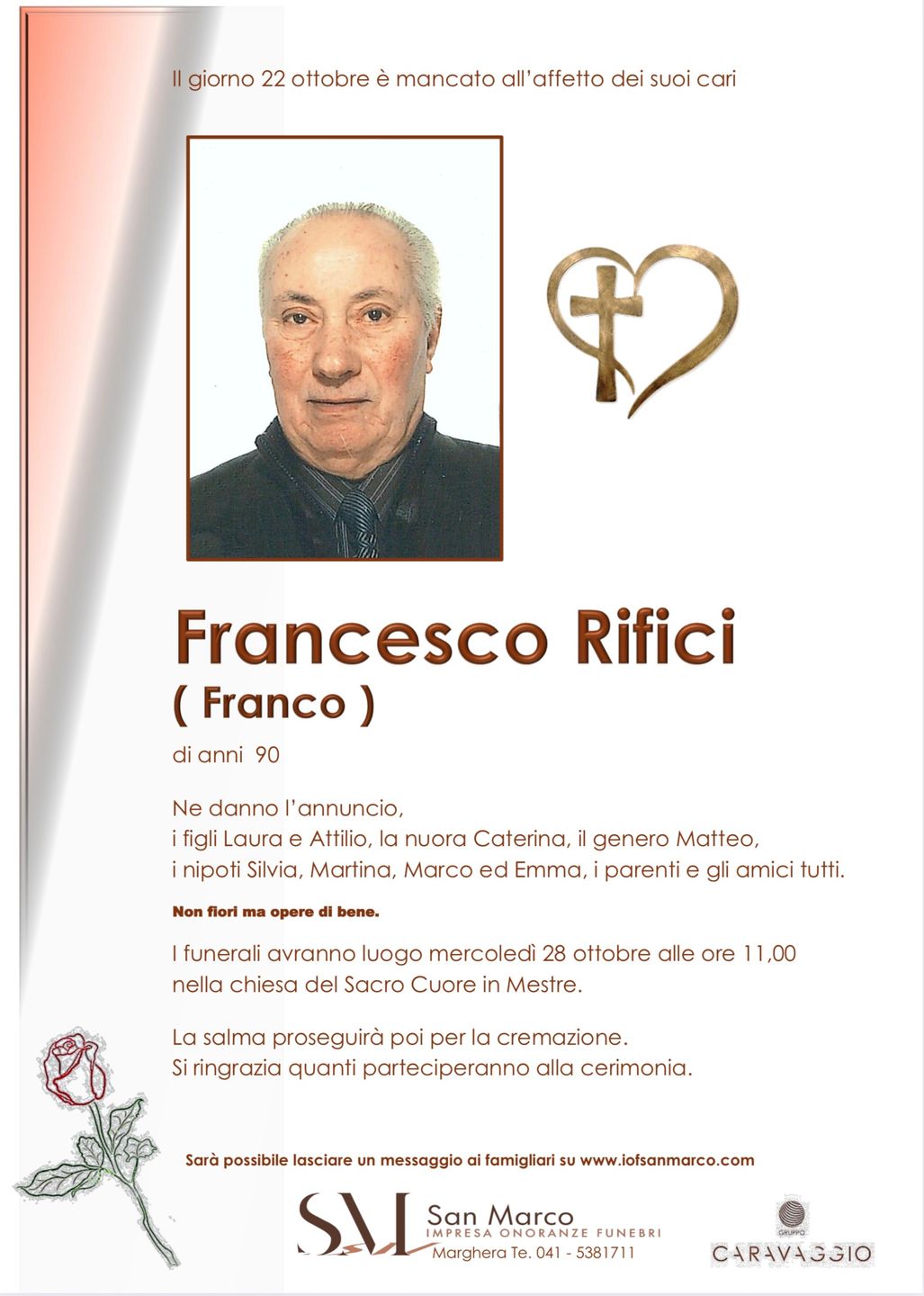 Manifesto funebre di Francesco Rifici