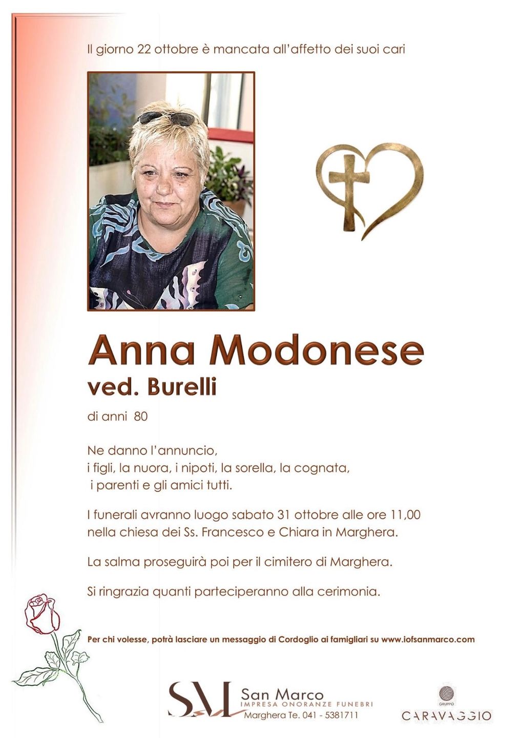 Manifesto funebre di Anna Modenese